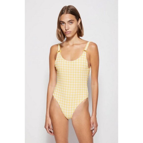 JONATHAN SIMKHAI Rosabel Seersucker One Piece Swimsuit Daffodil Plaid Large NWT - Picture 6 of 16